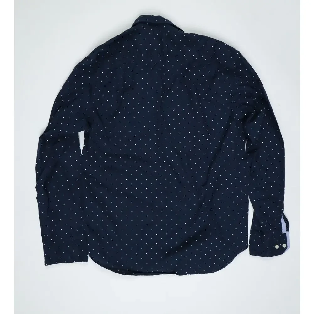 Banana Republic Camden Fit Polka Dot Button Down Shirt M Blue 100% Cotton Casual